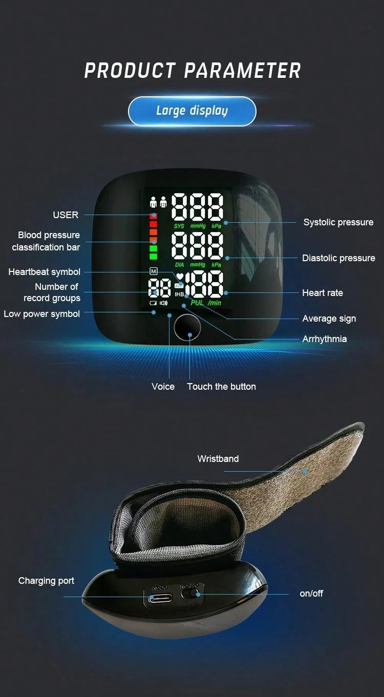 Professional Wrist BP Monitor – USB Rechargeable
